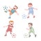 cute happy kids sport activity football vector illustration set