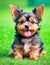 Cute and happy little yorkshire terrier dog smiling to the camera