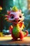 Cute happy mischievous young dragon. Fantasy illustration playful cartoon dragon character.
