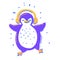 Cute Happy penguin listening music in headphones and dancing