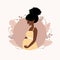 Cute happy pregnant woman. Beautiful african girl waiting for baby. Modern vector Illustration in flat style.