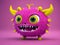 Cute and happy purple furry monster on a pink background.