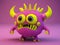 Cute and happy purple furry monster on a pink background.