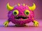 Cute and happy purple furry monster on a pink background.