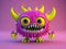 Cute and happy purple furry monster on a pink background.