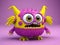 Cute and happy purple furry monster on a pink background.