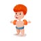 Cute happy redhead boy jumping wearing inflatable armbands, kid ready to swim colorful character Illustration
