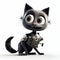 Cute happy robotic black kitten on white background. Generative AI