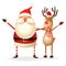 Cute happy Santa Claus and Reindeer celebrate Christmas - isolated on transparent background