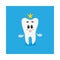 Cute and happy shiny white tooth character with golden crown