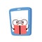 Cute happy smartphone, mobile phone read book