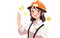 cute happy smiling anime girl engineer in orange safety helmet show thumb up on white background