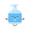 Cute happy smiling antiseptic bottle meditate