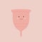 Cute happy smiling menstrual cup. Zero waste device for women in critical days. Eco-friendly, plastic free concept. Flat cartoon