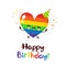 Cute happy smiling rainbow heart character. Happy Birthday card.Vector flat cartoon illustration icon design. Isolated on white