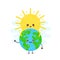 Cute happy smiling sun hugs Earth