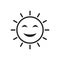 Cute Happy Smiling Sun icon, sunshine icon in line vector, sun character isolated icon, sun summer weather symbol