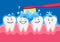 Cute happy smiling tooth with toothbrush and toothpaste. Brushing clean teeth. Dental kids care. Vector modern flat