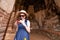 Cute happy smiling tourist girl at Wat Chaiwatthanaram is a Buddhist temple