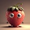 Cute happy strawberry character emoticon. cartoon strawberry symbol with green leaves. Generative ai