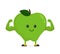 Cute happy strong smiling apple show muscle biceps.