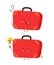 Cute happy suitcase character with question mark