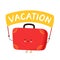 Cute happy suitcase character with vacation sign