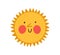 Cute happy sun with funny smiling face. Hot summer weather icon in doodle style. Children's Scandinavian drawing