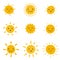 Cute happy sun with smiley face. Summer sunshine vector set isolated