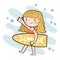 cute happy surfer girl holding summer surfboard  flat 