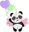 Cute happy unicorn panda holding balloons