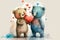 cute Happy Valentine brown teddy bears adorable cartoon watercolour