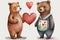 cute Happy Valentine brown teddy bears adorable cartoon watercolour