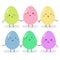 cute happy various color easter eggs characters vector design