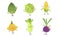 Cute Happy Vegetable Characters Set, Artichoke, Cabbage, Corn Cob, Squash, Chinese Cabbage, Beet Vector Illustration