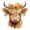 Cute and Happy Watercolor Baby Highland Cow with Autumn Flower Wreath AI Generated