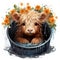 Cute and Happy Watercolor Baby Highland Cow with Minimalist Flower Wreath AI Generated