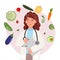 Cute happy young nutritionist recommending to eat organic food