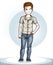Cute happy young teen boy posing in stylish casual clothes. Vector pretty nice human illustration. Fashion and lifestyle theme ca