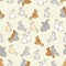 Cute hare and cat pattern seamless. pretty rabbit and kitten background. Baby fabric texture