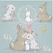 Cute hares couple with children