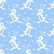 Cute hares rejoice in snow seamless pattern