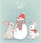 Cute hares with snowman