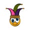 Cute harlequin face cartoon. April fool day