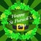Cute hat for St. Patricks holiday on a green background and in a ring of trefoils