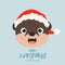 Cute head of the otter wearing santa hat. Christmas greeting card concept illustration
