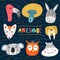 Cute heads of animals vector illustration. Design element, clipart