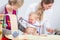 Cute and healthy baby girl playing with the stethoscope during routine check-up