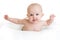 Cute healthy baby lying on white towel with hands