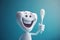 Cute healthy shiny cartoon tooth character holding toothbrush, childrens dentistry concept Illustration.